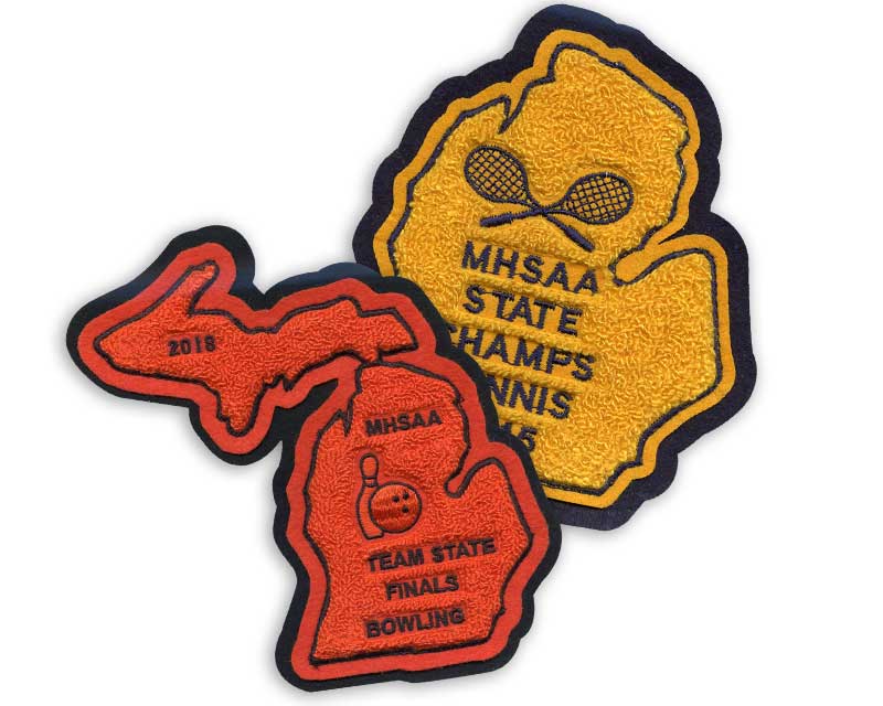 Chenille patches Michigan bowling and lacrosse